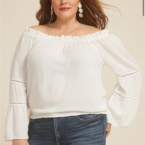 Maurice’s Clip Dot Smocked Off The Shoulder Top Size XL Rayon